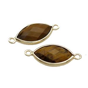 Natural Tiger Eye Stone Connector Faceted Horseeye Gold Plated, approx 11-18mm