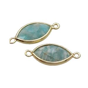 Natural Green Amazonite Connector Faceted Horseeye Gold Plated, approx 11-18mm