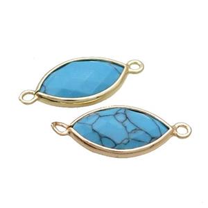 Blue Synthetic Turquoise Connector Faceted Horseeye Gold Plated, approx 11-18mm
