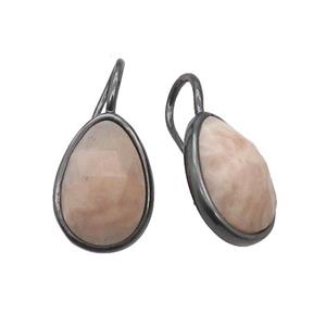 Peach Sunstone Hook Earring Copper Teardrop Black Plated, approx 12-17mm