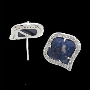 Blue Sodalite Stud Earring Copper Pave Zircon Silver Plated, approx 18mm