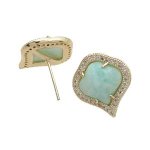 Amazonite Stud Earring Copper Pave Zircon Gold Plated, approx 18mm