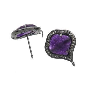 Purple Jade Stud Earring Copper Pave Zircon With Loop Black Plated, approx 18mm