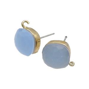 Blue Cat Eye Glass Stud Earring Copper Loop Gold Plated, approx 11x11mm