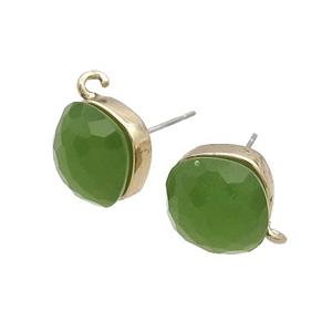 Green Cat Eye Glass Stud Earring Copper Loop Gold Plated, approx 11x11mm
