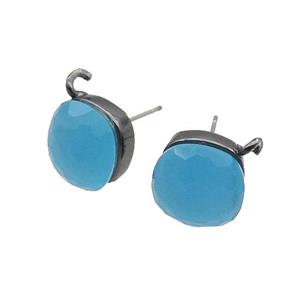 Blue Cat Eye Glass Stud Earring Copper Loop Black Plated, approx 11x11mm