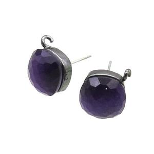 Purple Cat Eye Glass Stud Earring Copper Loop Black Plated, approx 11x11mm