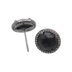Black Cat Eye Glass Stud Earring Copper Pave Zircon Circle Black Plated, approx 13mm