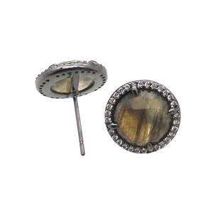 Labradorite Stud Earring Copper Pave Zircon Circle Black Plated, approx 13mm