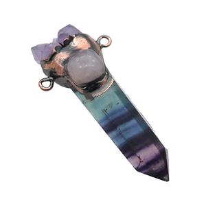 Natural Fluorite Bullet Pendant Amethyst Antique Red, approx 20-55mm