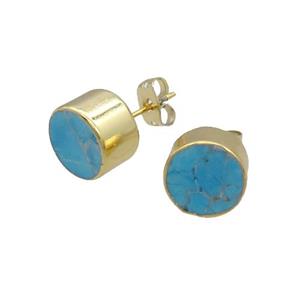 Blue Magnesite Turquoise Stud Earring Circle Gold Plated, approx 10mm