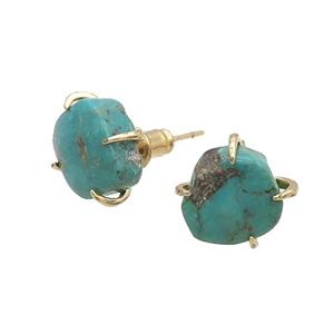 Green Natural Tuquoise Stud Earring Freeform Gold Plated, approx 10mm