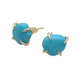Magnesite Tuqoise Stud Earring Blue Freeform Gold Plated, approx 10mm