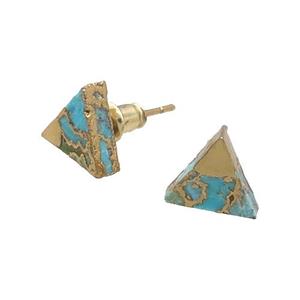 Natural Turquoise Stud Earring Triangle Gold Plated, approx 8-9mm
