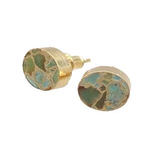 Natural Turquoise Stud Earring Oval Gold Plated, approx 8-10mm