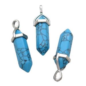 Blue Synthetic Turquoise Bullet Pendant, approx 8x30mm