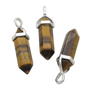 Natural Tiger Eye Stone Bullet Pendant Yellow, approx 8x30mm