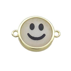 Clear Quartz Emoji Connector Smileface Circle Gold Plated, approx 15mm dia