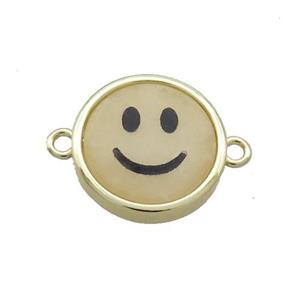 Yellow Aventurine Emoji Connector Smileface Circle Gold Plated, approx 15mm dia