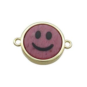 Pink Rhodonite Emoji Connector Smileface Circle Gold Plated, approx 15mm dia