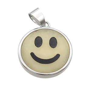 Yellow Aventurine Emoji Pendant Smileface Circle Platinum Plated, approx 18mm dia
