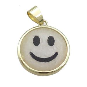Clear Quartz Emoji Pendant Smileface Circle Gold Plated, approx 18mm dia