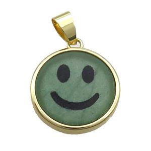Green Aventurine Emoji Pendant Smileface Circle Gold Plated, approx 18mm dia