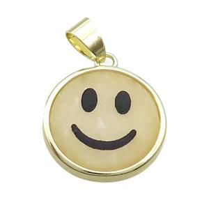 Yellow Aventurine Emoji Pendant Smileface Circle Gold Plated, approx 18mm dia
