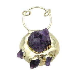 Purple Amethyst Druzy Nugget Pendant Gold Plated, approx 40mm
