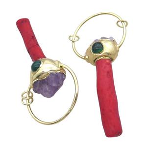 Red Coral Stick Pendant Amethyst Gold Plated, approx 12-90mm