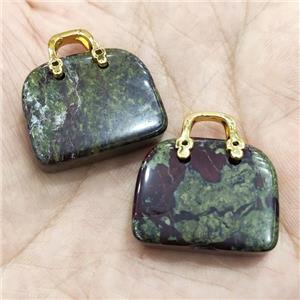 Natural Dragon BloodStone Bag Pendant Green, approx 20-24mm
