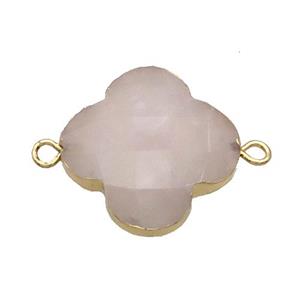 Natural Rose Quartz Clover Connector Pink Gold Plated, approx 22mm