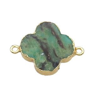 Natural Australian Chrysoprase Clover Connector Green Gold Plated, approx 22mm