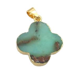 Natural Australian Chrysoprase Clover Pendant Green Gold Plated, approx 22mm