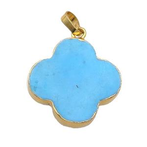 Blue Magnesite Turquoise Clover Pendant Dye Gold Plated, approx 22mm