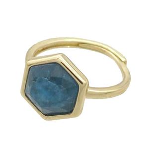 Blue Apatite Copper Ring Hexagon Adjustable Gold Plated, approx 12-14mm, 18mm dia