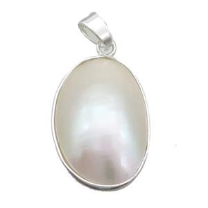 White Sea Shell Oval Pendant Platinum Plated, approx 20-33mm