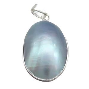 Gray Sea Shell Oval Pendant Platinum Plated, approx 20-33mm