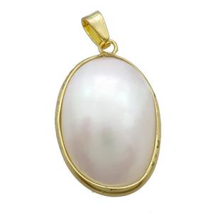 White Sea Shell Oval Pendant Gold Plated, approx 20-33mm