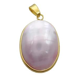Pink Sea Shell Oval Pendant Gold Plated, approx 20-33mm