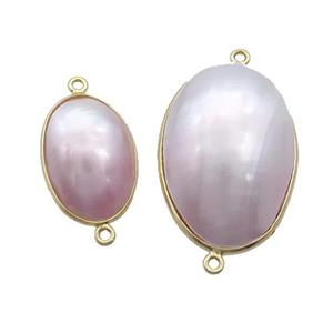 Pink Sea Shell Oval Connector Gold Plated, approx 18-25mm