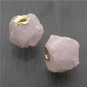 Hammered Rose Quartz Beads Round Nugget Pink Gold Plated, approx 15-20mm