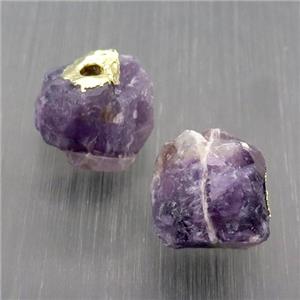 Hammered Amethyst Beads Round Nugget Purple Gold Plated, approx 15-20mm