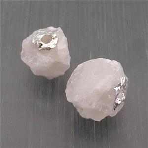 Hammered Rose Quartz Beads Round Nugget Pink Silver Plated, approx 15-20mm