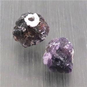 Hammered Amethyst Beads Round Nugget Purple Silver Plated, approx 15-20mm