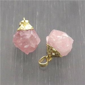 Hammered Rose Quartz Pendant Freeform Nugget Pink Gold Plated, approx 8-12mm