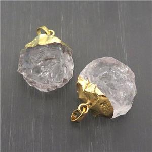 Hammered Clear Quartz Pendant Circle Gold Plated, approx 18-25mm