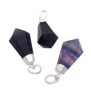Natural Fluorite Pendulum Pendant, teardrop, Purple Silver Plated, approx 13-23mm