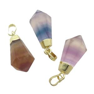 Natural Fluorite Pendulum Pendant Multicolor Gold Plated, approx 13-23mm