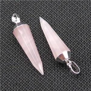 Natural Pink Rose Quartz Bullet Pendant Silver Plated, approx 8-30mm